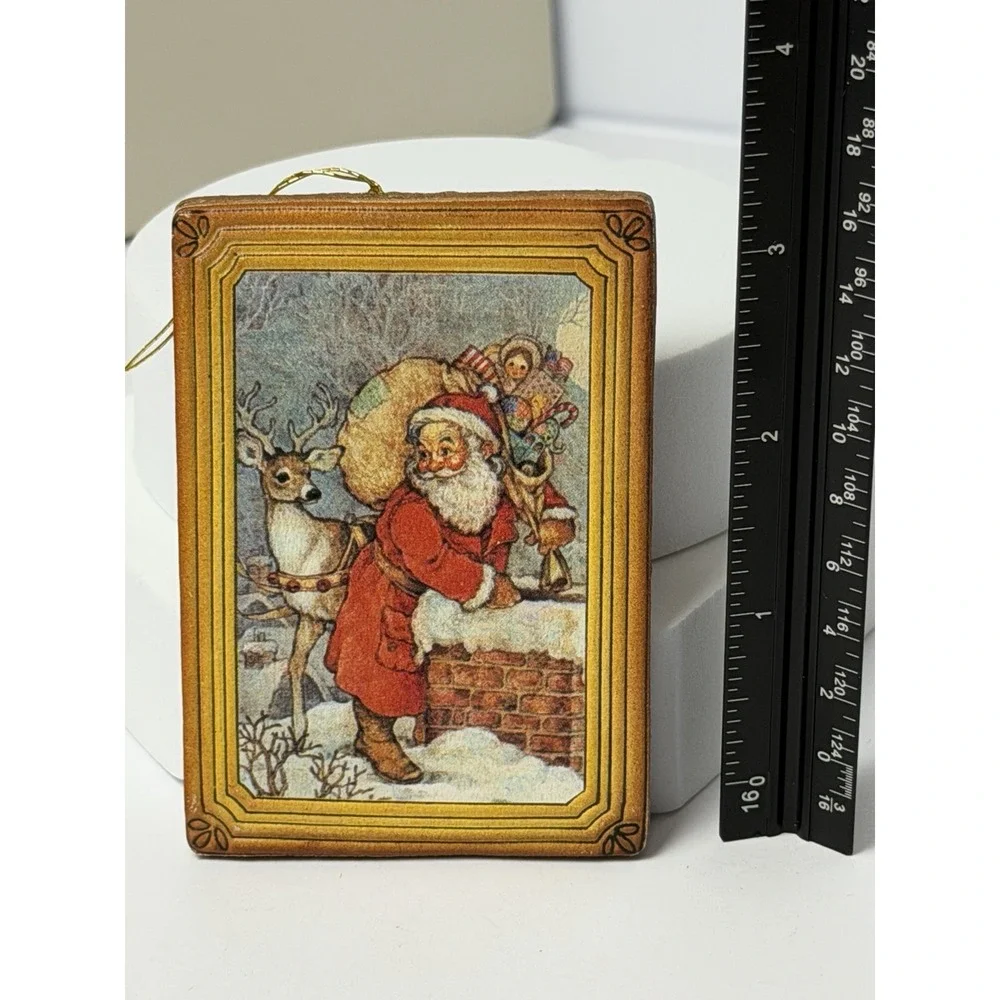 Christmas Two Sided Hanging Ornament, Santa Clause Vintage